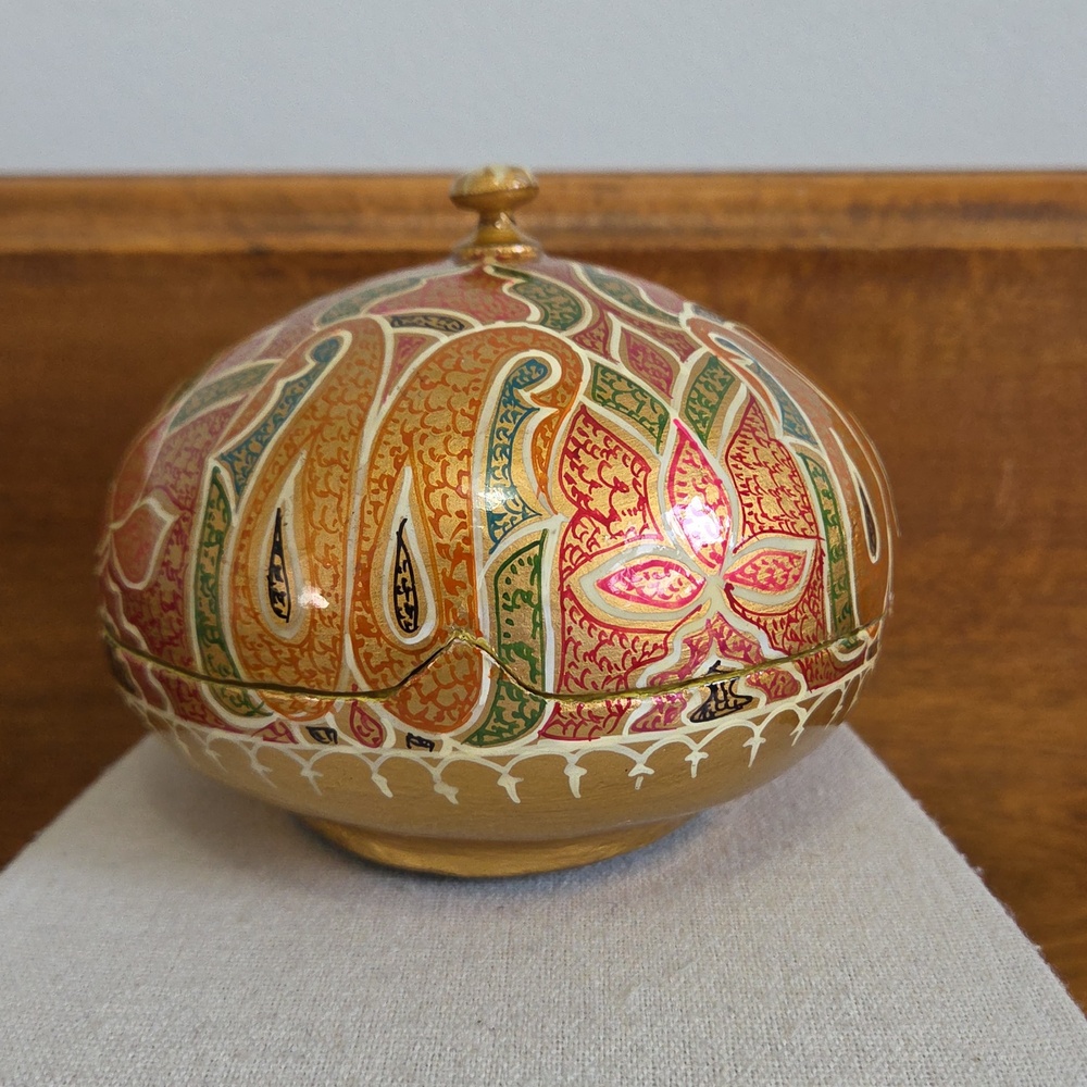 Hand Decorated Paper Mache Lotus Motif Trinket Box